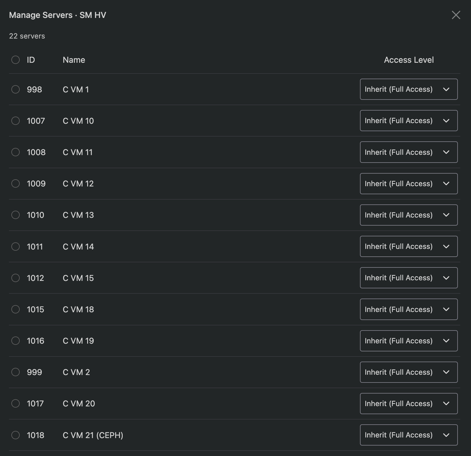 Manage Servers modal