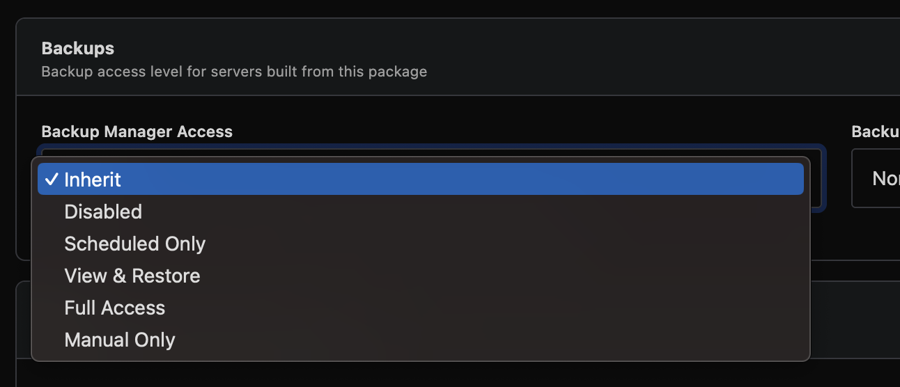 Package backup settings