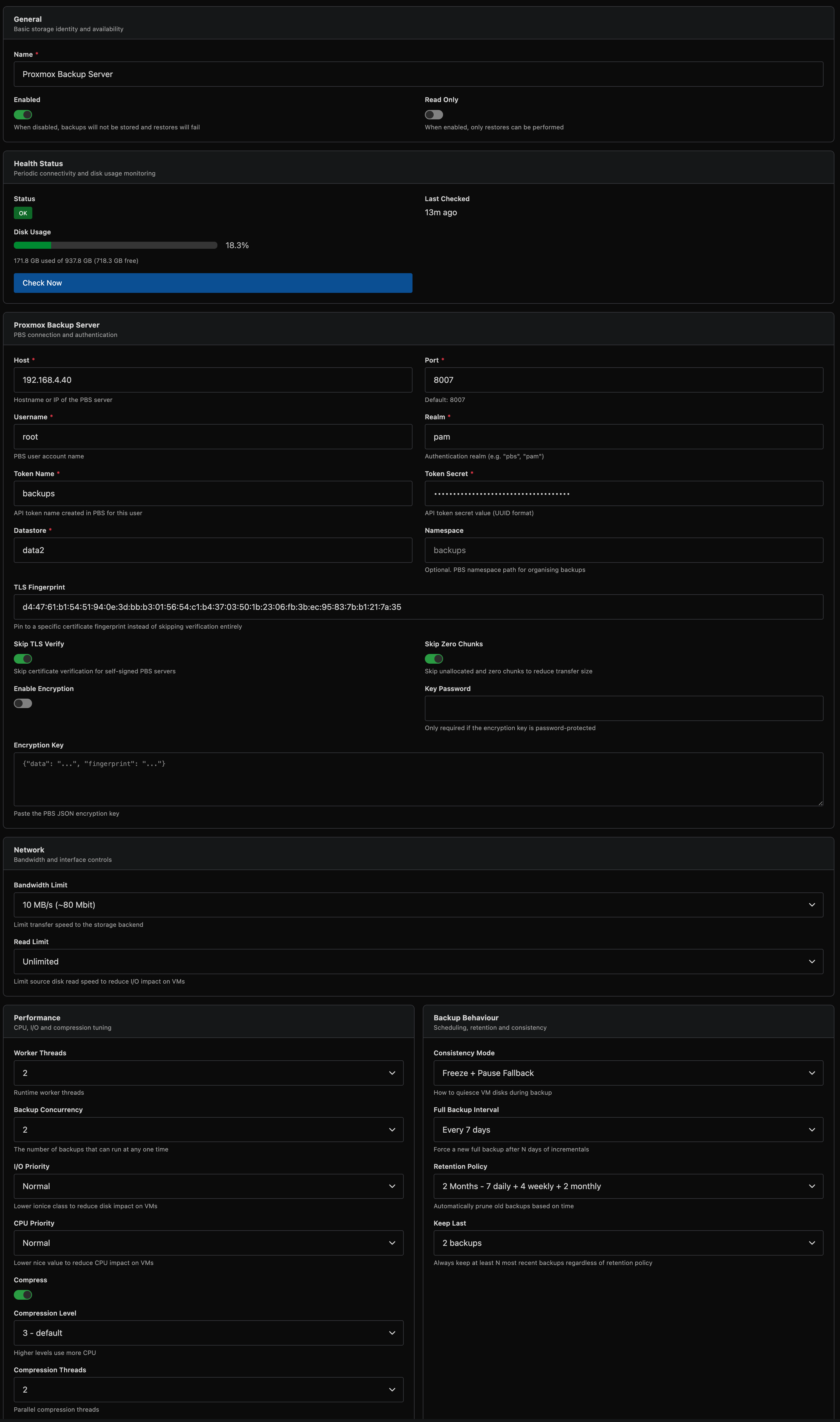 Storage configuration page