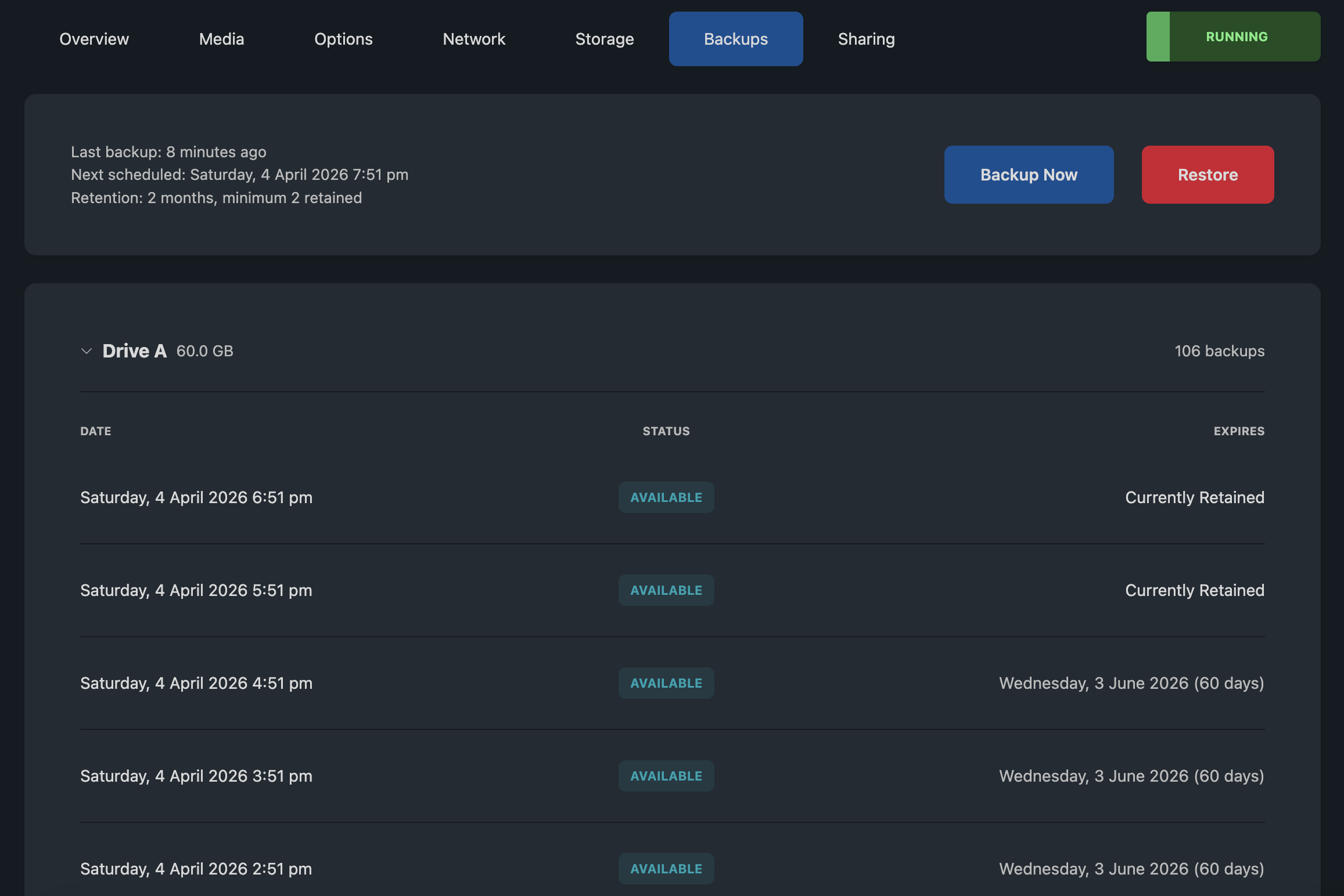 End-user backup view